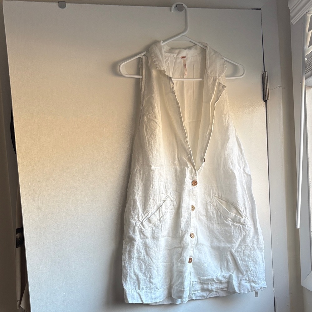 Free People Cream Button-Down Mini Dress